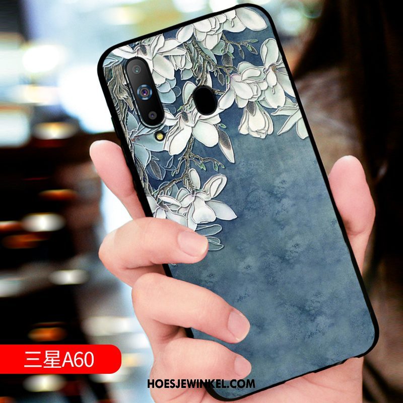 Samsung Galaxy A60 Hoesje Reliëf Siliconen Zacht, Samsung Galaxy A60 Hoesje Blauw Hoes