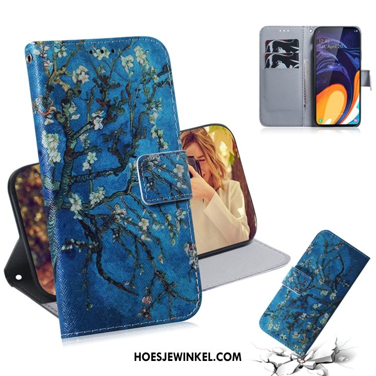 Samsung Galaxy A60 Hoesje Ster Blauw Mobiele Telefoon, Samsung Galaxy A60 Hoesje Leren Etui