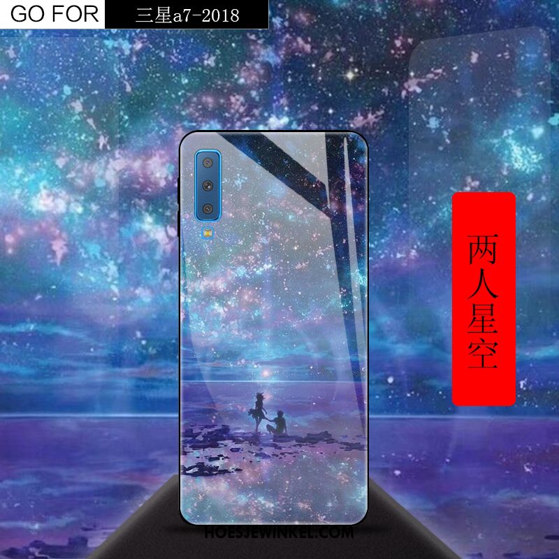 Samsung Galaxy A7 2018 Hoesje Mobiele Telefoon Rood Kleurverloop, Samsung Galaxy A7 2018 Hoesje Glas Scheppend