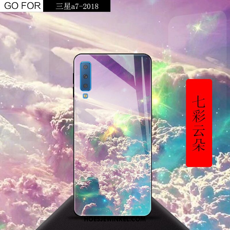 Samsung Galaxy A7 2018 Hoesje Mobiele Telefoon Rood Kleurverloop, Samsung Galaxy A7 2018 Hoesje Glas Scheppend