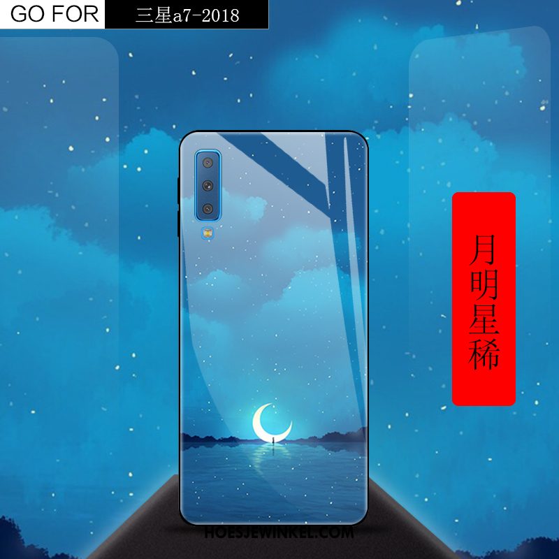 Samsung Galaxy A7 2018 Hoesje Mobiele Telefoon Rood Kleurverloop, Samsung Galaxy A7 2018 Hoesje Glas Scheppend