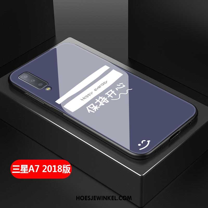 Samsung Galaxy A7 2018 Hoesje Net Red Purper Mobiele Telefoon, Samsung Galaxy A7 2018 Hoesje Gehard Glas Scheppend