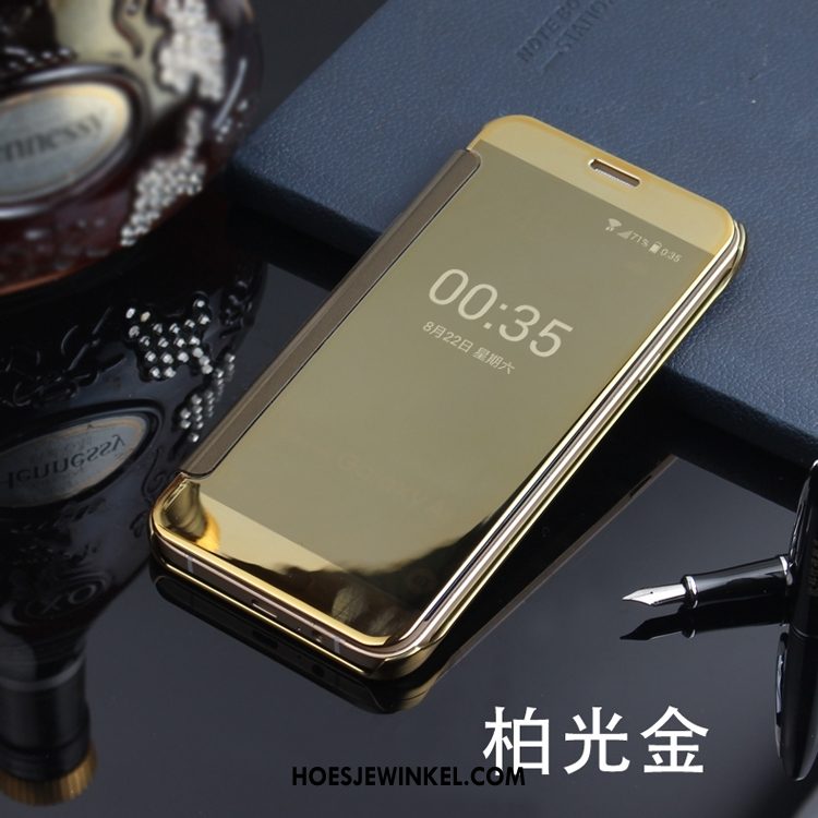 Samsung Galaxy A7 2018 Hoesje Plating Leren Etui Hoes, Samsung Galaxy A7 2018 Hoesje Spiegel Ster