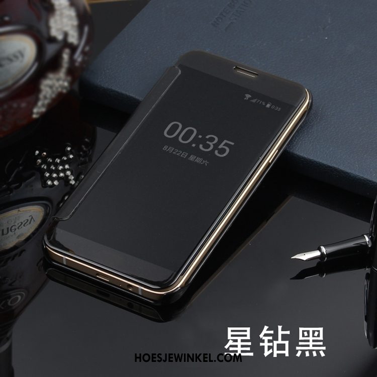 Samsung Galaxy A7 2018 Hoesje Plating Leren Etui Hoes, Samsung Galaxy A7 2018 Hoesje Spiegel Ster