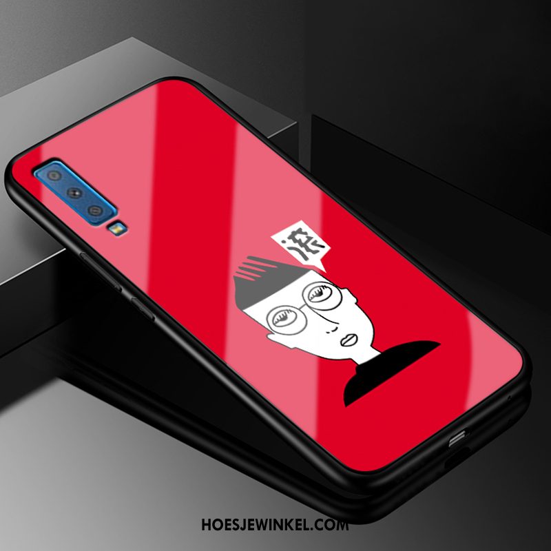 Samsung Galaxy A7 2018 Hoesje Siliconen All Inclusive Zacht, Samsung Galaxy A7 2018 Hoesje Rood Glas