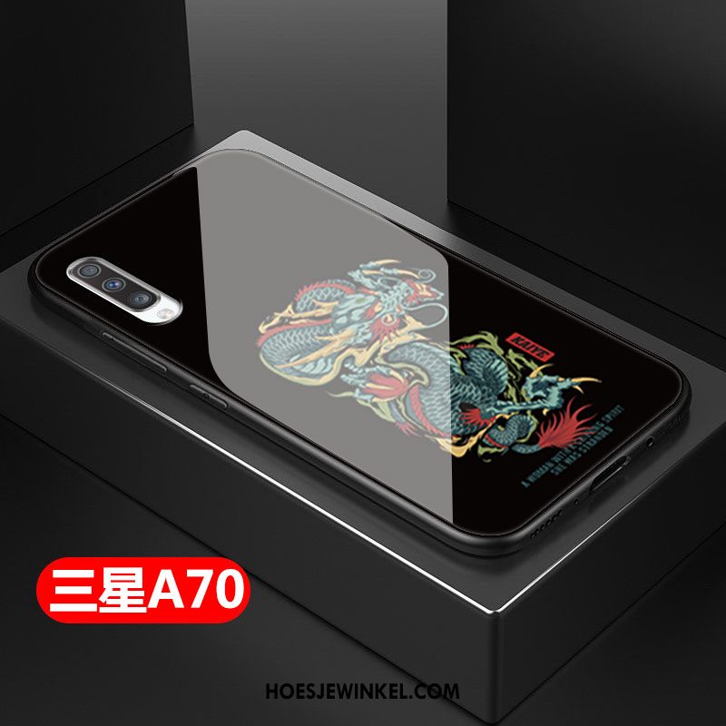 Samsung Galaxy A70 Hoesje Eenvoudige Persoonlijk Zwart, Samsung Galaxy A70 Hoesje Trendy Merk All Inclusive
