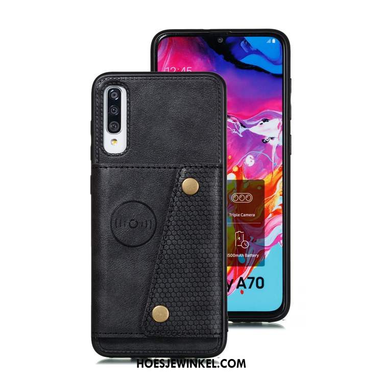 Samsung Galaxy A70s Hoesje Leren Etui Blauw Kaart, Samsung Galaxy A70s Hoesje Zacht Bescherming