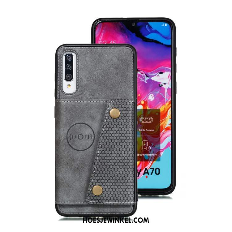 Samsung Galaxy A70s Hoesje Leren Etui Blauw Kaart, Samsung Galaxy A70s Hoesje Zacht Bescherming