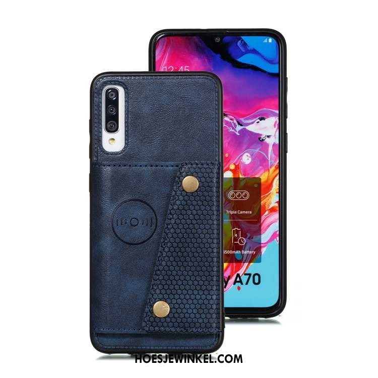 Samsung Galaxy A70s Hoesje Leren Etui Blauw Kaart, Samsung Galaxy A70s Hoesje Zacht Bescherming