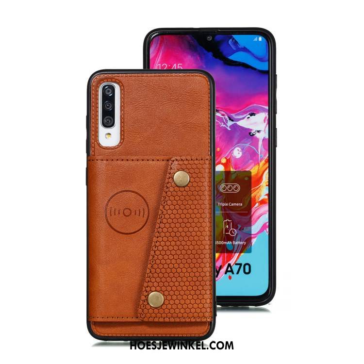 Samsung Galaxy A70s Hoesje Leren Etui Blauw Kaart, Samsung Galaxy A70s Hoesje Zacht Bescherming