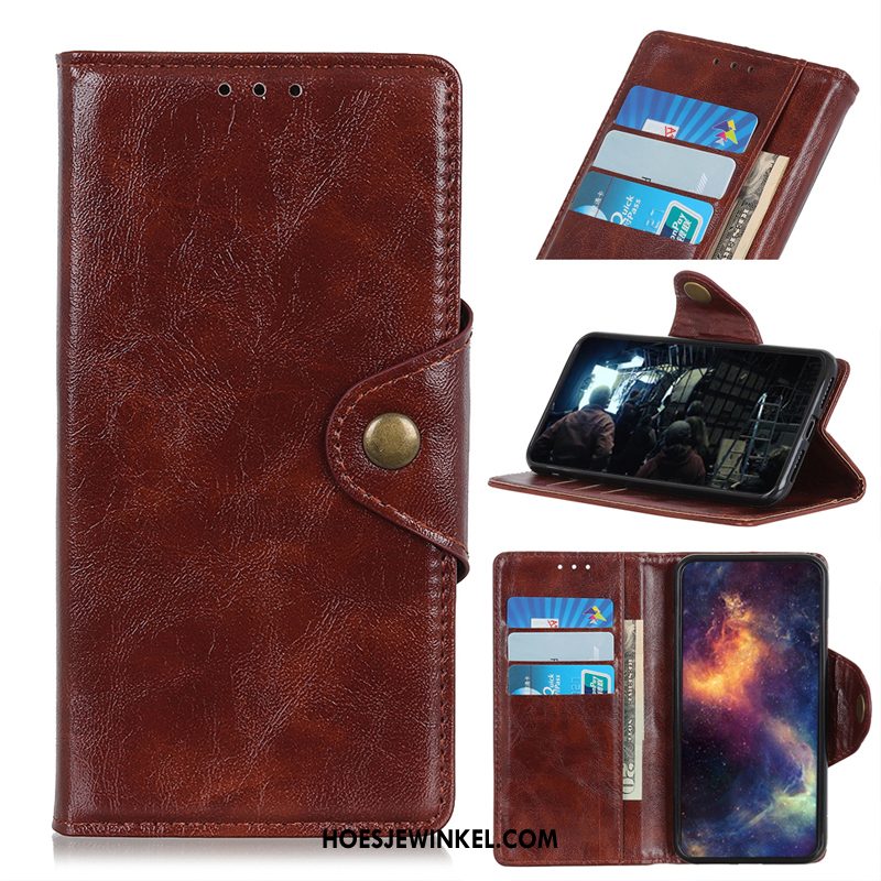 Samsung Galaxy A70s Hoesje Leren Etui Folio Skärmskydd, Samsung Galaxy A70s Hoesje Echt Leer Portemonnee Braun