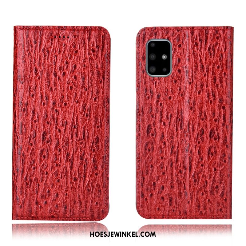 Samsung Galaxy A71 Hoesje Echt Leer Hoes Bescherming, Samsung Galaxy A71 Hoesje Ster Rood