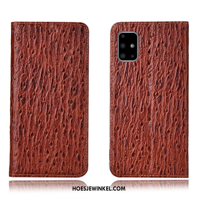 Samsung Galaxy A71 Hoesje Echt Leer Hoes Bescherming, Samsung Galaxy A71 Hoesje Ster Rood