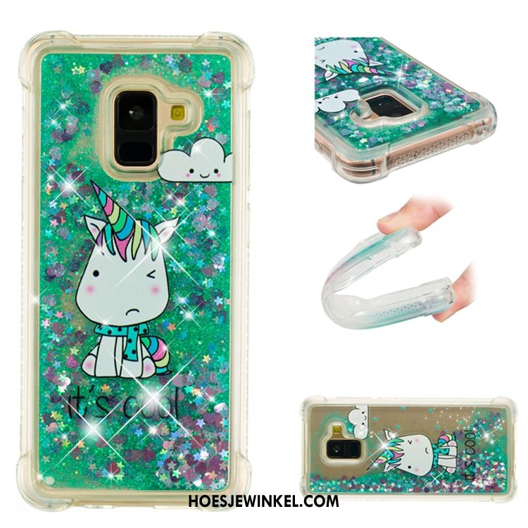 Samsung Galaxy A8 2018 Hoesje Anti-fall Drijfzand Ster, Samsung Galaxy A8 2018 Hoesje Groen Hoes