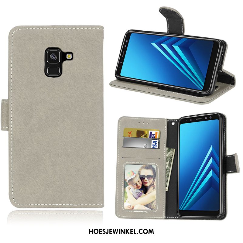 Samsung Galaxy A8 2018 Hoesje Clamshell Kaart Hoes, Samsung Galaxy A8 2018 Hoesje Leren Etui Ster