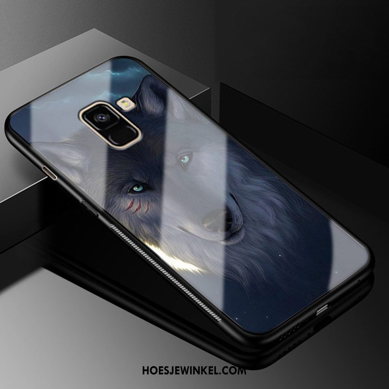 Samsung Galaxy A8 2018 Hoesje Hoes Glas Ster, Samsung Galaxy A8 2018 Hoesje Zwart Mobiele Telefoon