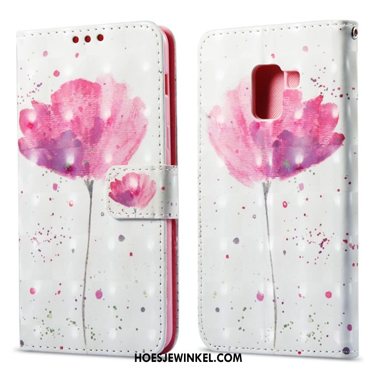 Samsung Galaxy A8 2018 Hoesje Leren Etui Rood Kaart, Samsung Galaxy A8 2018 Hoesje Ster Portemonnee