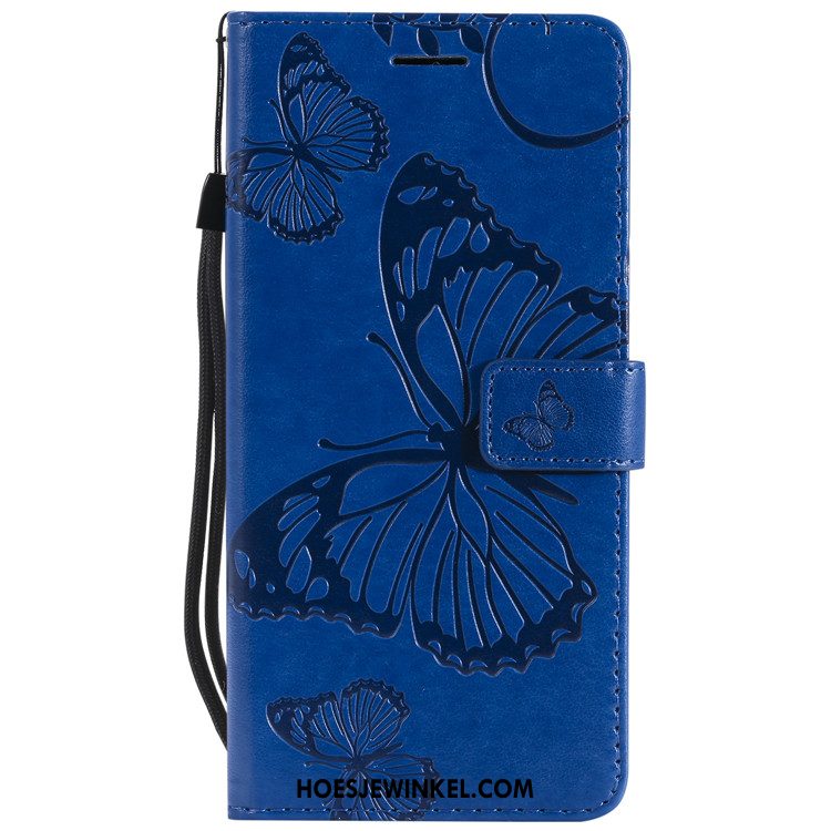 Samsung Galaxy A8 Hoesje Blauw Leren Etui Clamshell, Samsung Galaxy A8 Hoesje Bescherming Mobiele Telefoon