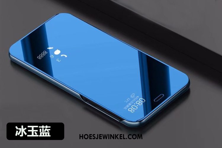 Samsung Galaxy A8 Hoesje Blauw Spiegel Leren Etui, Samsung Galaxy A8 Hoesje Doorzichtig Mobiele Telefoon