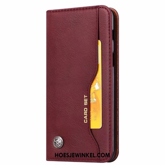 Samsung Galaxy A8 Hoesje Hoes Leren Etui Mobiele Telefoon, Samsung Galaxy A8 Hoesje Folio Rood