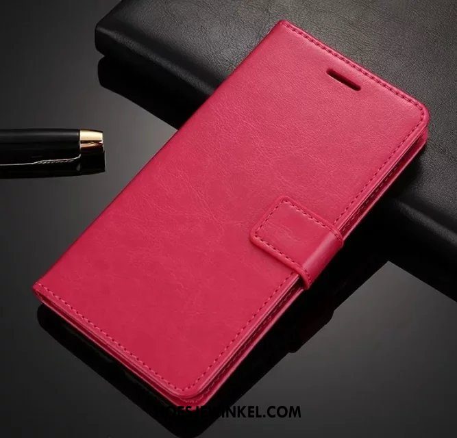 Samsung Galaxy A8 Hoesje Rood Folio Bescherming, Samsung Galaxy A8 Hoesje Zacht Leren Etui