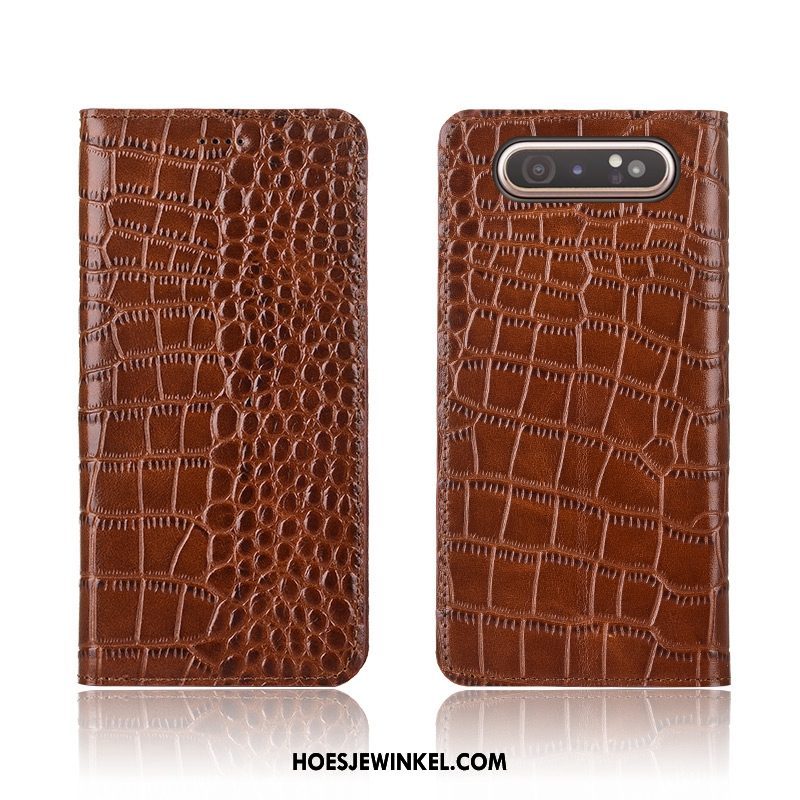 Samsung Galaxy A80 Hoesje Leren Etui Echt Leer Trendy Merk, Samsung Galaxy A80 Hoesje Mobiele Telefoon All Inclusive Braun