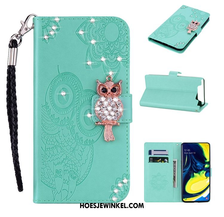 Samsung Galaxy A80 Hoesje Wijnrood Ster Leren Etui, Samsung Galaxy A80 Hoesje Mobiele Telefoon