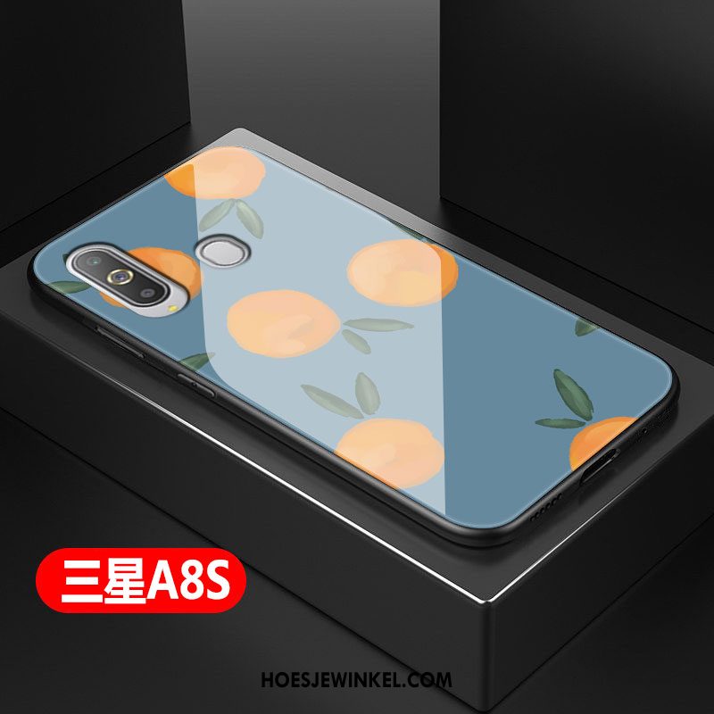 Samsung Galaxy A8s Hoesje Mooie Spotprent Gehard Glas, Samsung Galaxy A8s Hoesje Eenvoudige Bescherming