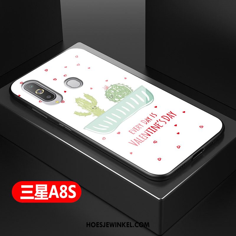 Samsung Galaxy A8s Hoesje Mooie Spotprent Gehard Glas, Samsung Galaxy A8s Hoesje Eenvoudige Bescherming