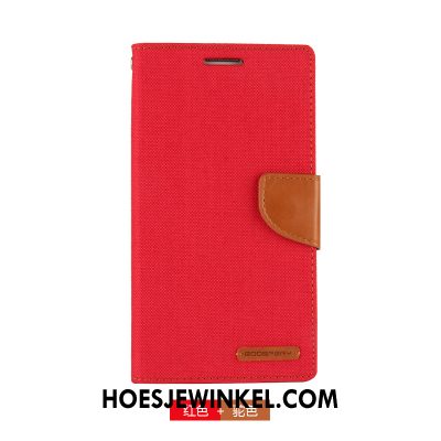 Samsung Galaxy A9 2018 Hoesje Canvas Bescherming Ster, Samsung Galaxy A9 2018 Hoesje Portemonnee Rood