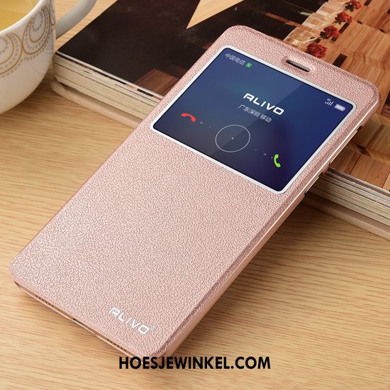 Samsung Galaxy A9 2018 Hoesje Hard Leren Etui Rose Goud, Samsung Galaxy A9 2018 Hoesje Mobiele Telefoon Bescherming