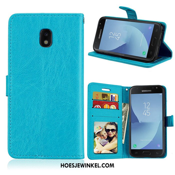 Samsung Galaxy J3 2017 Hoesje Blauw Bescherming Leren Etui, Samsung Galaxy J3 2017 Hoesje Zacht Ster