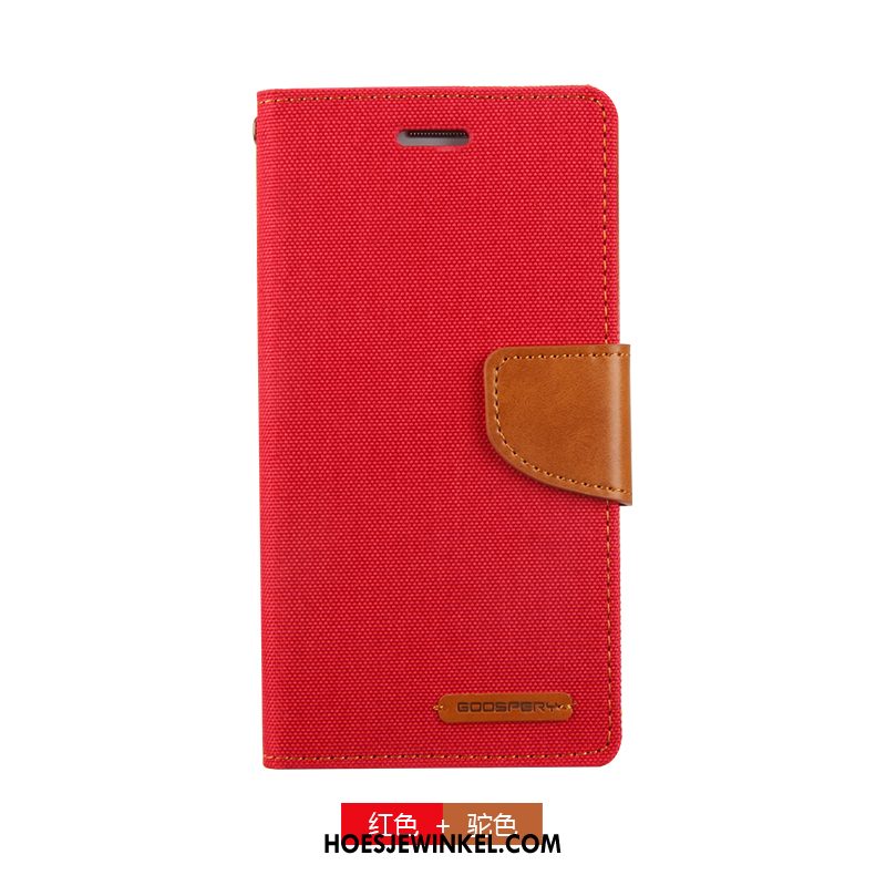 Samsung Galaxy J5 2017 Hoesje Canvas Rood Ster, Samsung Galaxy J5 2017 Hoesje Leren Etui Mobiele Telefoon