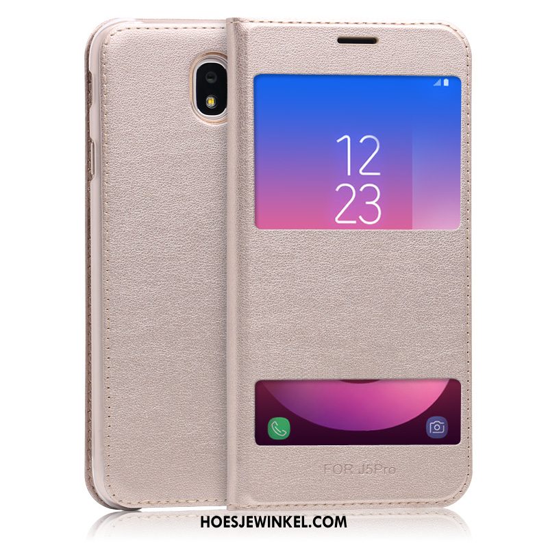 Samsung Galaxy J5 2017 Hoesje Rose Goud Ondersteuning Anti-fall, Samsung Galaxy J5 2017 Hoesje Clamshell Leren Etui