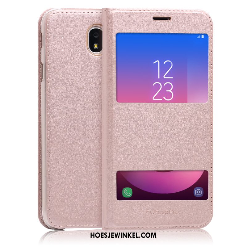 Samsung Galaxy J5 2017 Hoesje Rose Goud Ondersteuning Anti-fall, Samsung Galaxy J5 2017 Hoesje Clamshell Leren Etui