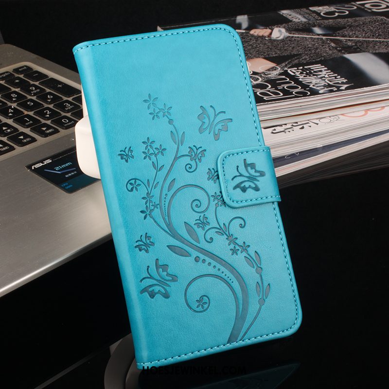 Samsung Galaxy J5 2017 Hoesje Ster Bloemen Blauw, Samsung Galaxy J5 2017 Hoesje Leren Etui Anti-fall