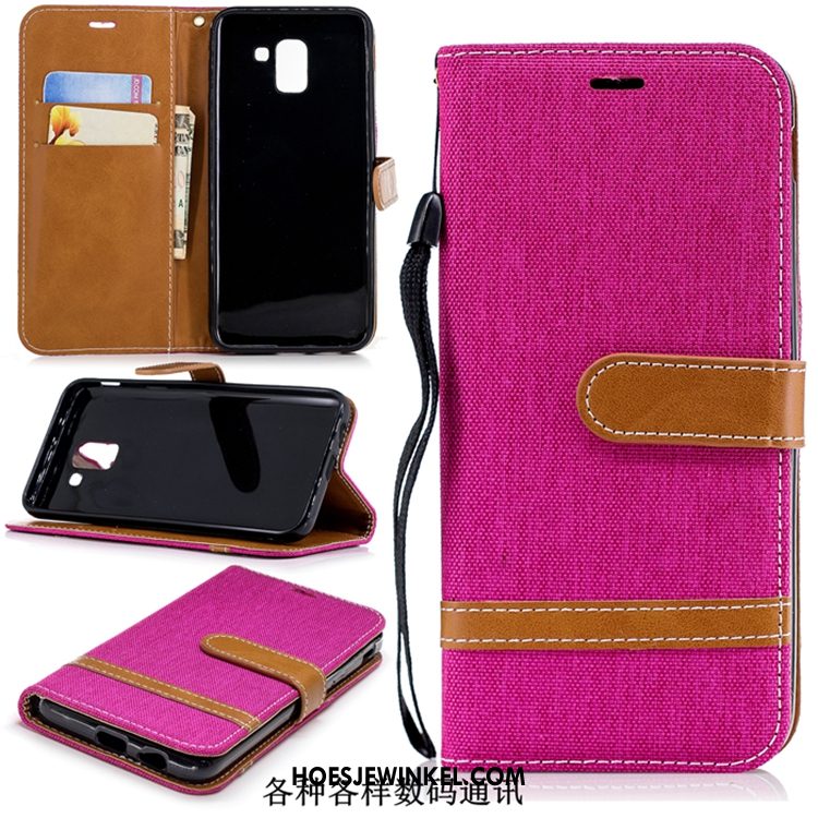 Samsung Galaxy J6 Hoesje Leren Etui Folio Blauw, Samsung Galaxy J6 Hoesje Mobiele Telefoon Denim