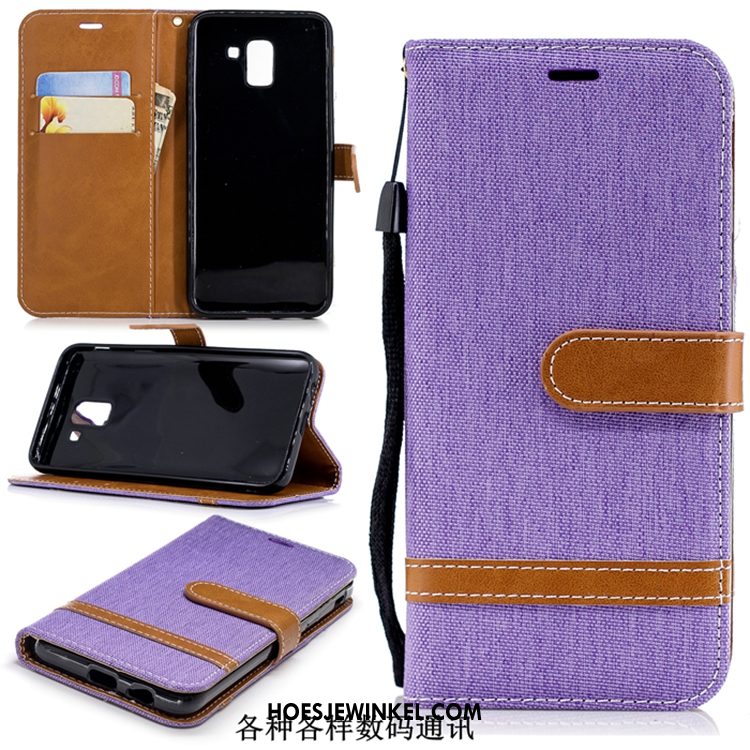 Samsung Galaxy J6 Hoesje Leren Etui Folio Blauw, Samsung Galaxy J6 Hoesje Mobiele Telefoon Denim