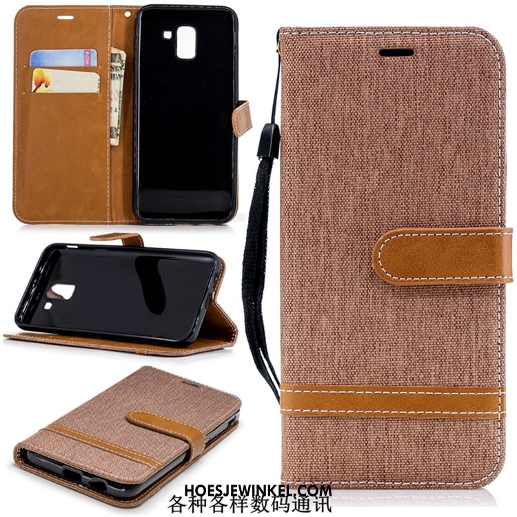 Samsung Galaxy J6 Hoesje Leren Etui Folio Blauw, Samsung Galaxy J6 Hoesje Mobiele Telefoon Denim