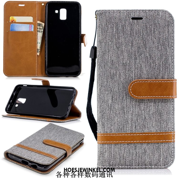 Samsung Galaxy J6 Hoesje Leren Etui Folio Blauw, Samsung Galaxy J6 Hoesje Mobiele Telefoon Denim