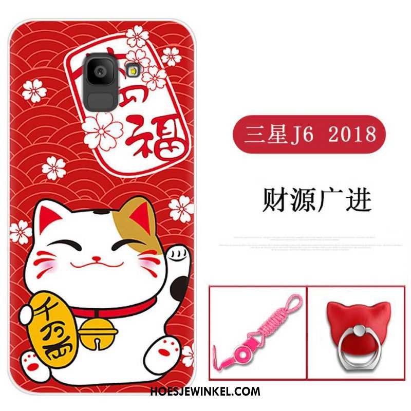 Samsung Galaxy J6 Hoesje Zwart Klittenband Ring, Samsung Galaxy J6 Hoesje Hanger Zacht