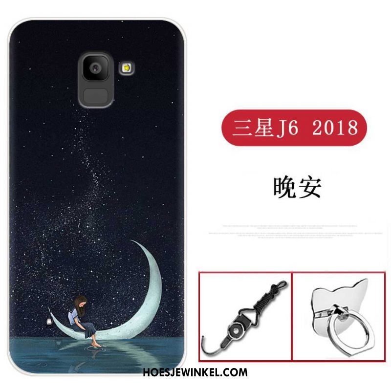 Samsung Galaxy J6 Hoesje Zwart Klittenband Ring, Samsung Galaxy J6 Hoesje Hanger Zacht