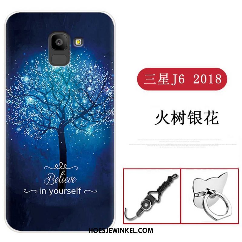 Samsung Galaxy J6 Hoesje Zwart Klittenband Ring, Samsung Galaxy J6 Hoesje Hanger Zacht