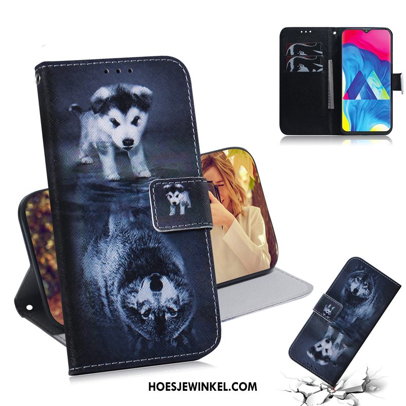 Samsung Galaxy M30s Hoesje Folio Bescherming Leren Etui, Samsung Galaxy M30s Hoesje Zwart Ster