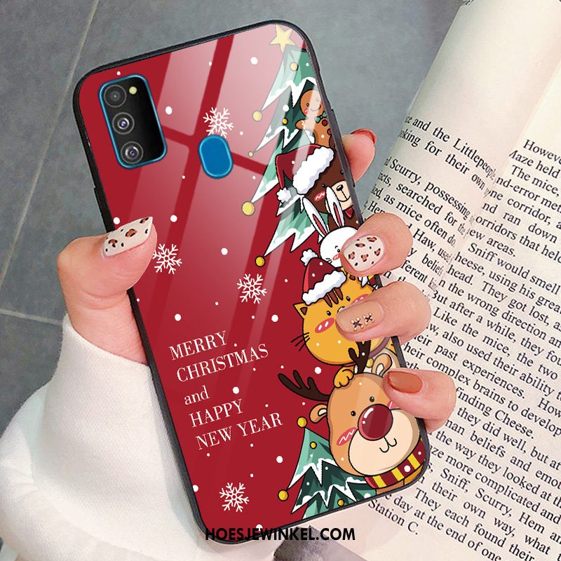 Samsung Galaxy M30s Hoesje Glas Bescherming Kerstmis, Samsung Galaxy M30s Hoesje All Inclusive Rood