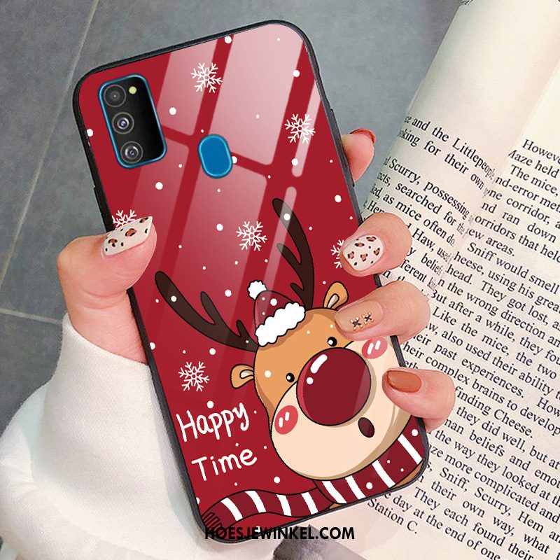 Samsung Galaxy M30s Hoesje Glas Bescherming Kerstmis, Samsung Galaxy M30s Hoesje All Inclusive Rood