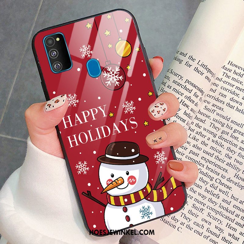 Samsung Galaxy M30s Hoesje Glas Bescherming Kerstmis, Samsung Galaxy M30s Hoesje All Inclusive Rood