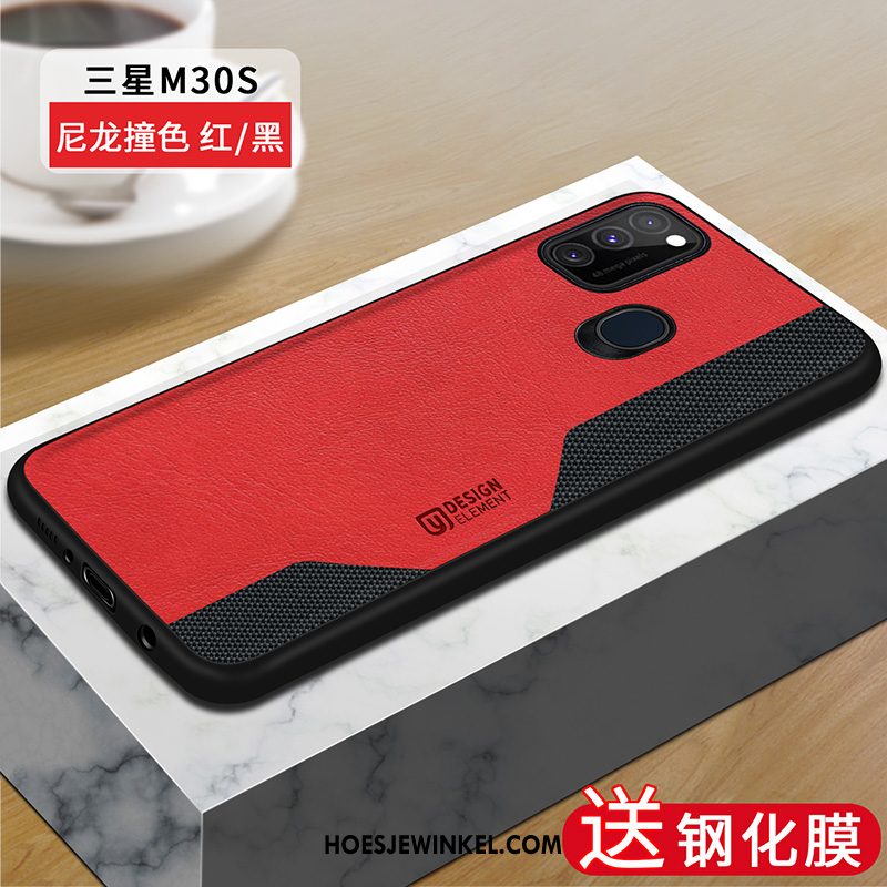 Samsung Galaxy M30s Hoesje Siliconen Ster Anti-fall, Samsung Galaxy M30s Hoesje Leer Rood