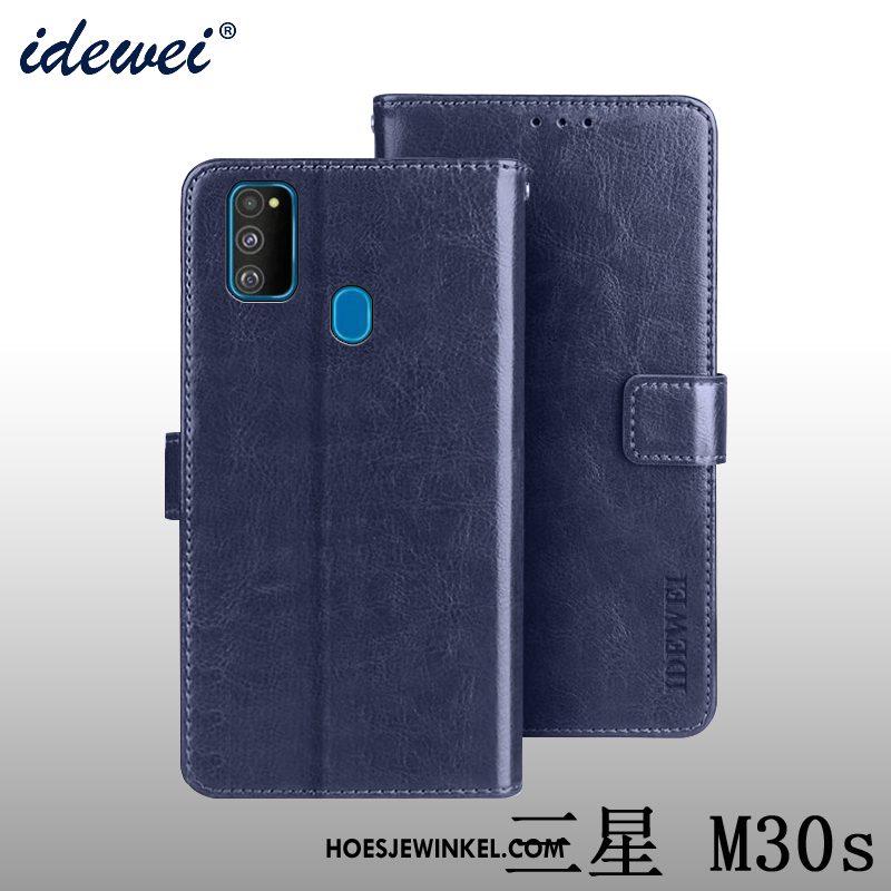 Samsung Galaxy M30s Hoesje Zacht Leren Etui Hemming, Samsung Galaxy M30s Hoesje Clamshell Portemonnee Braun