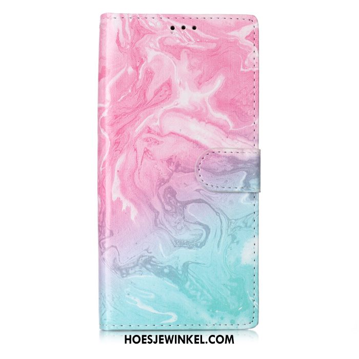 Samsung Galaxy Note 10 Hoesje Anti-fall Folio Grote, Samsung Galaxy Note 10 Hoesje Blauw Leren Etui